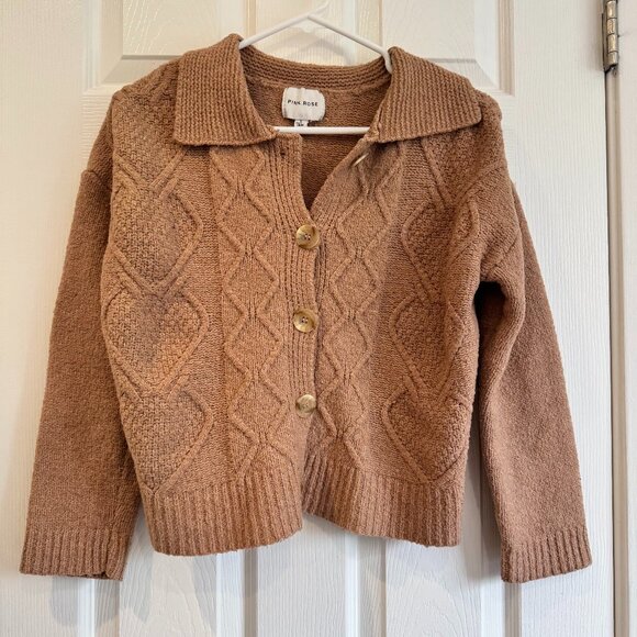 Pink Rose Sweaters - Pink Rose Size Large Grandmacore Cottage core Blush Pink Cropped